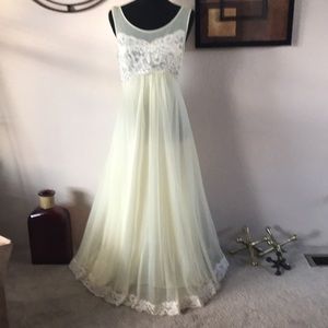 Vintage 60s Chiffon Layered Full Sweep Long Maxi Nightgown Slip Dress Lingerie